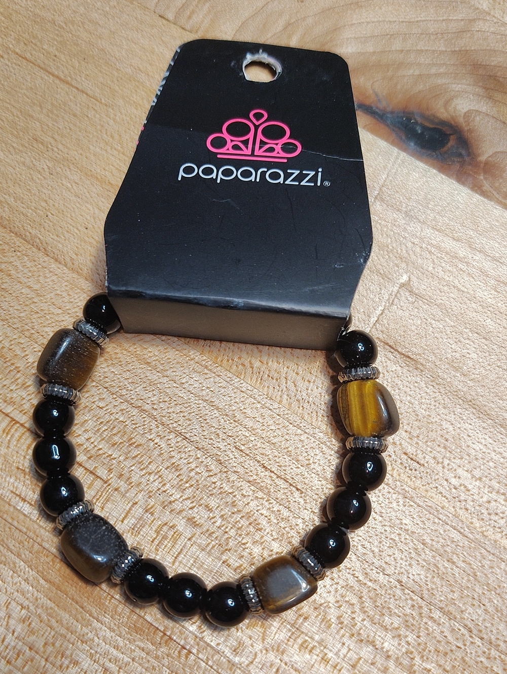paparazzi Black and Brown Tiger-Eye Accent Men's Bracelet